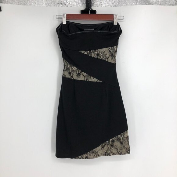 Guess Beige & Black Lace Strapless Mini Dress size 3 ~XS - Picture 4 of 16